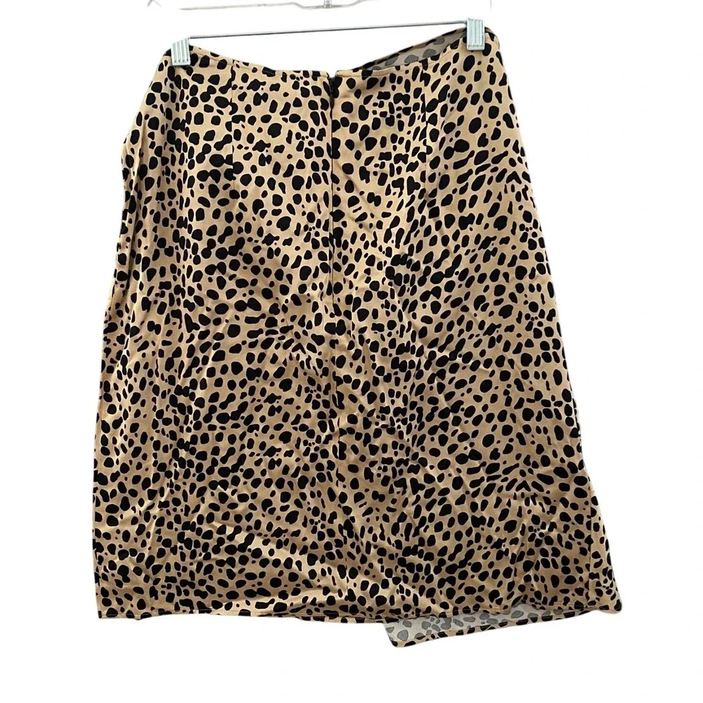 Hugo Boss Vedina Satin Leopard Spot Animal Print‎ Faux Wrap Skirt Size 8 NWOT
